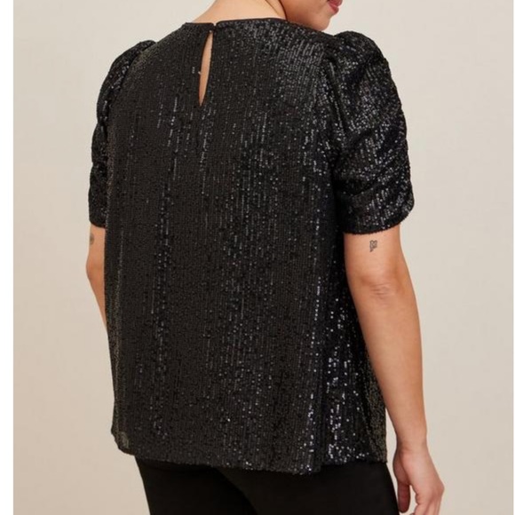 ❌SOLD Torrid Black Sequin Ruched Sleeve Top 2X NWT 18859297 - Picture 3 of 14